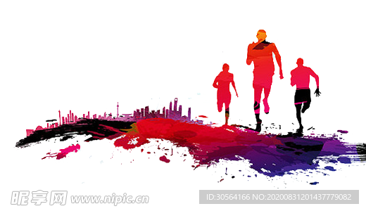 人物奔跑剪影合成背景素材