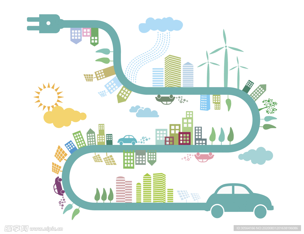 新能源插画卡通合成背景素材