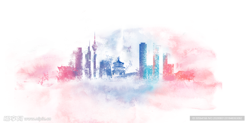 城市建筑烟雾合成背景素材