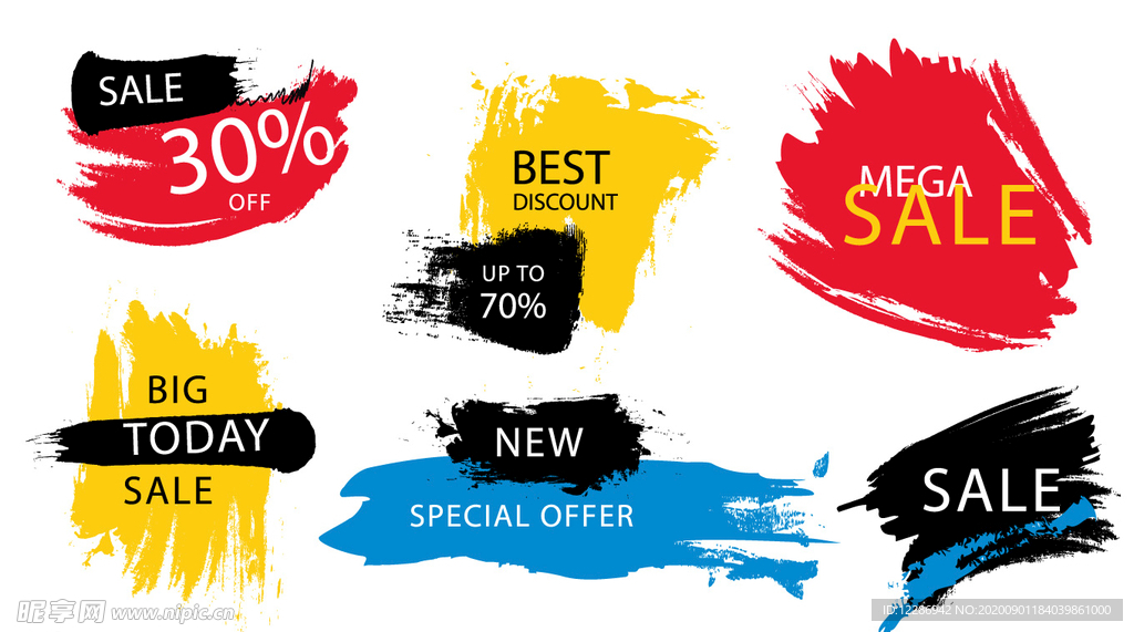 笔刷风格促销标签