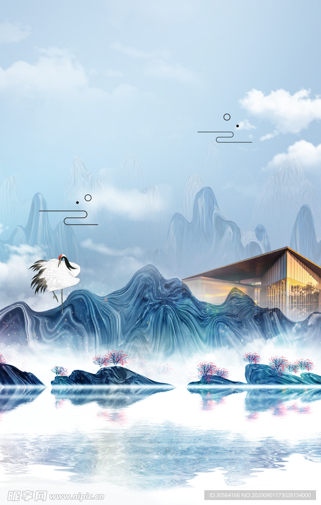 地产复古国风古风背景海报素材