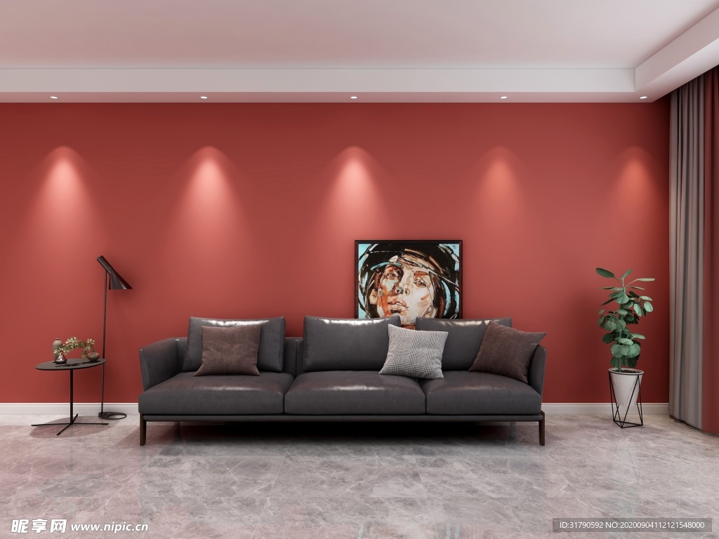 红色沙发背景墙效果图