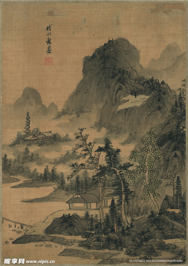 传统山水水墨国画