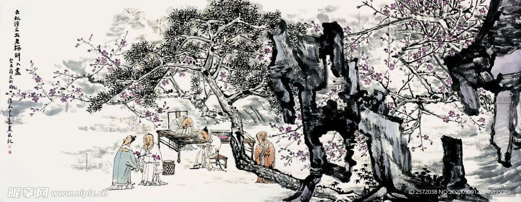 古松傍石出老梅