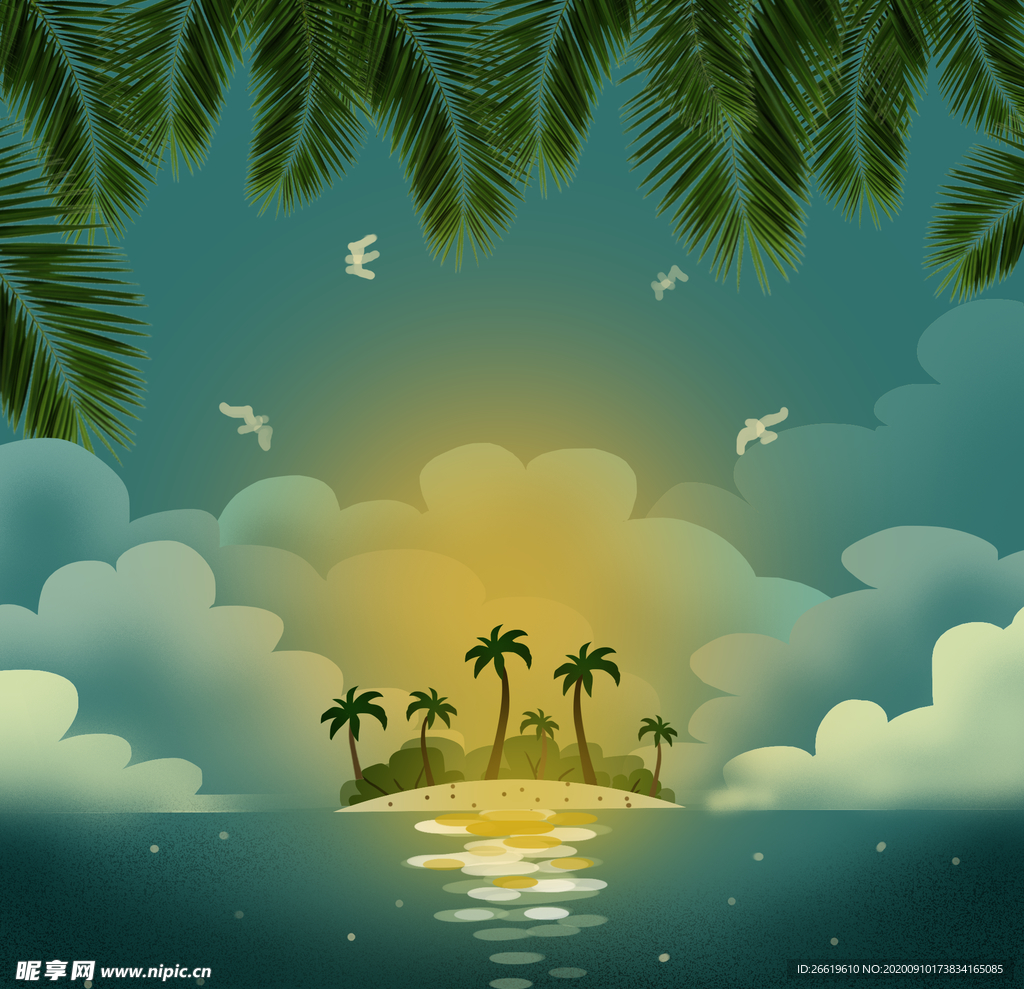 夏天白云夏威夷背景