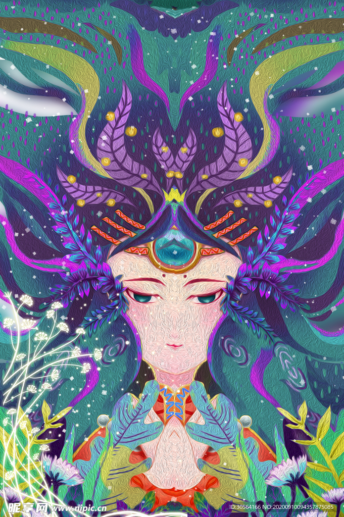 人物卡通插画清新背景素材