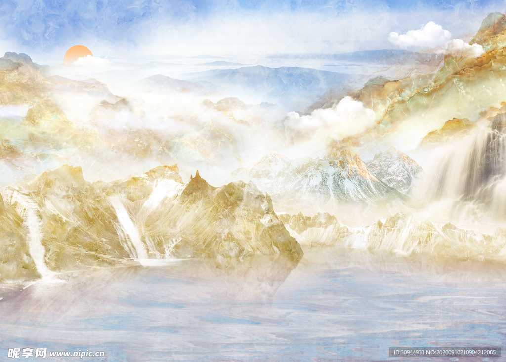 石纹山水背景墙