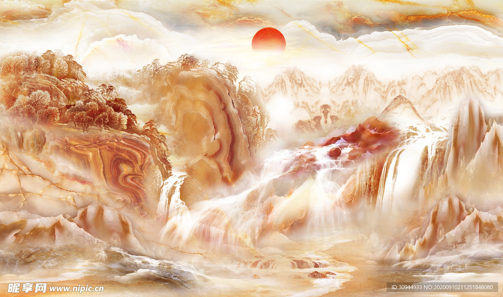 石纹山水背景墙