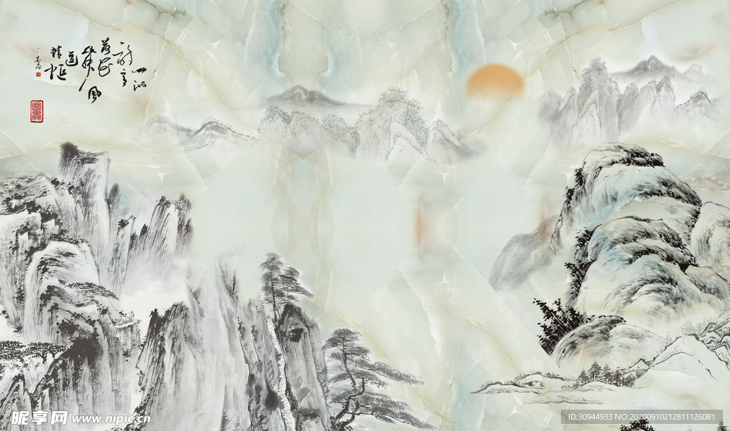 石纹山水背景墙