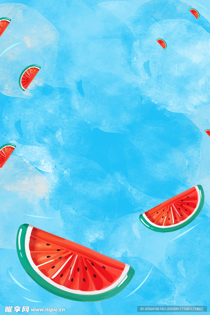 夏季西瓜蓝色海报背景素材