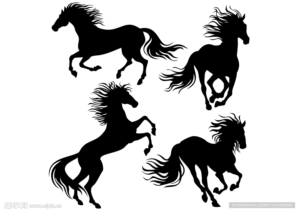 骏马剪影飞奔奔跑装饰素材
