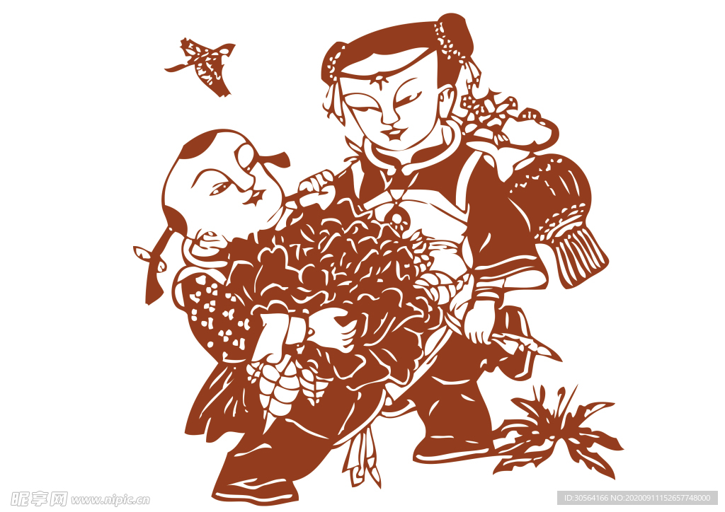 年画复古剪纸剪影古风海报素材