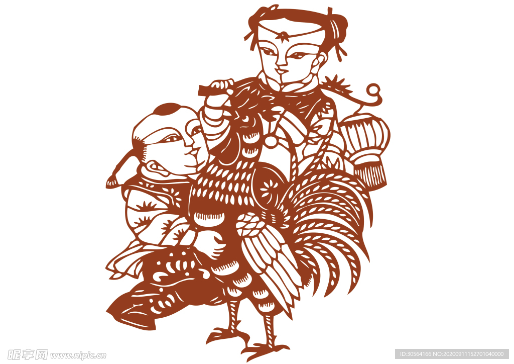 年画复古剪纸剪影古风海报素材