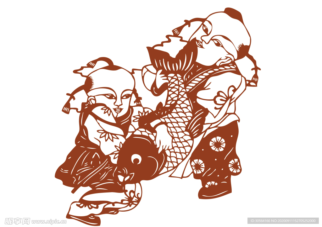 年画复古剪纸剪影古风海报素材