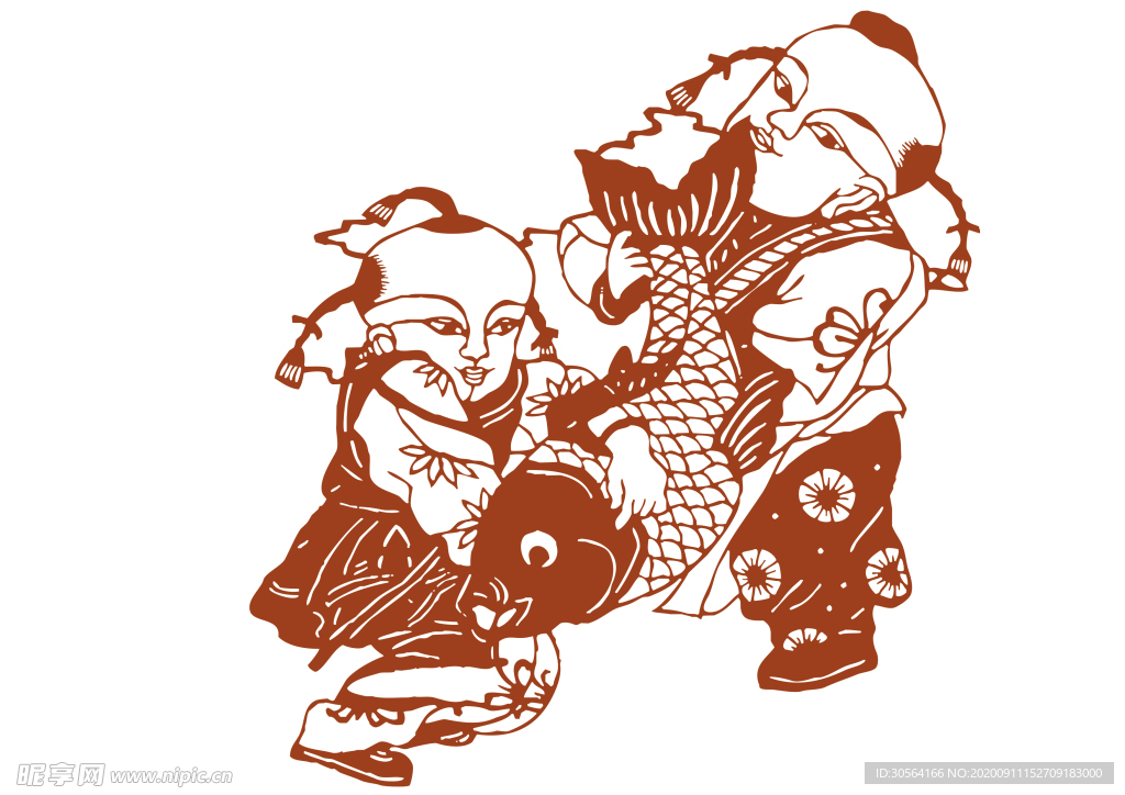 年画复古剪纸剪影古风海报素材