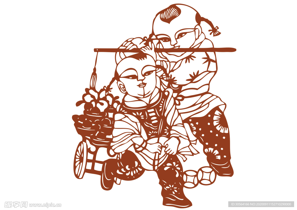 年画复古剪纸剪影古风海报素材