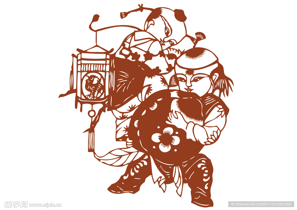 年画复古剪纸剪影古风海报素材