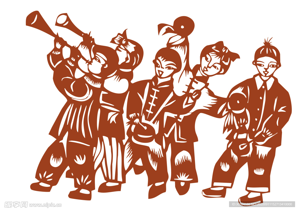 年画复古剪纸剪影古风海报素材