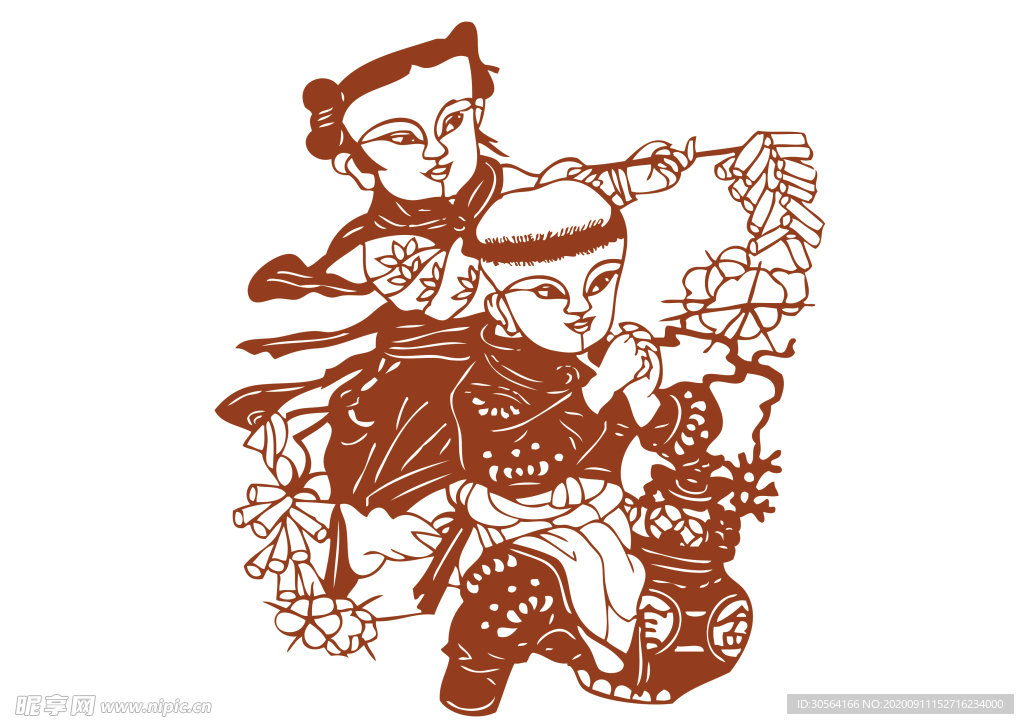 年画复古剪纸剪影古风海报素材