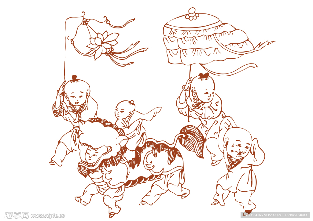 年画复古剪纸剪影古风海报素材