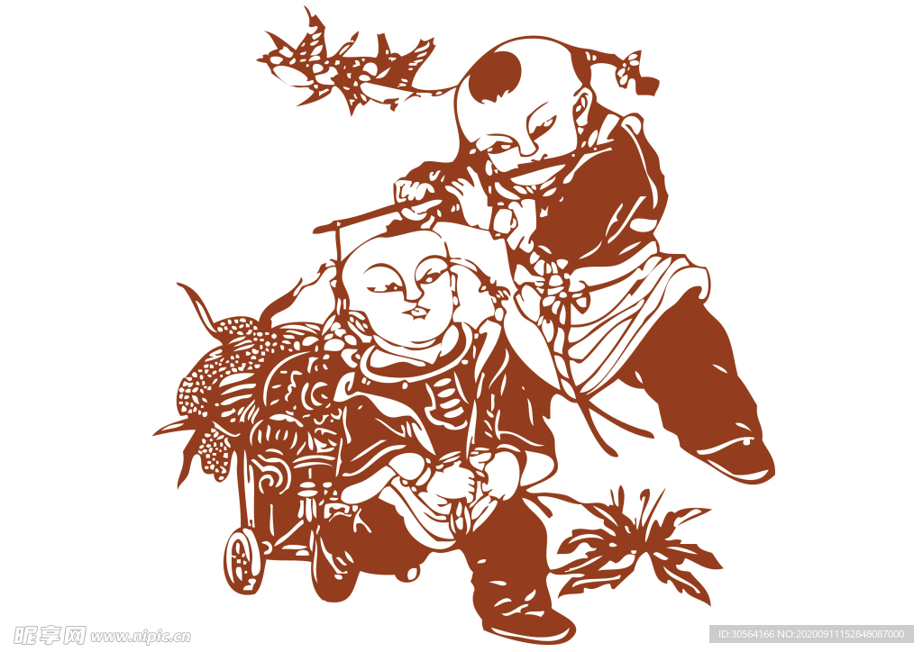 年画复古剪纸剪影古风海报素材