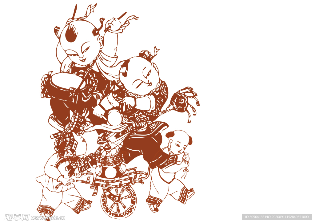 年画复古剪纸剪影古风海报素材