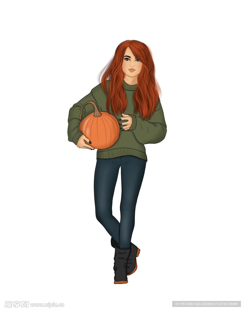 女孩 南瓜 手绘
