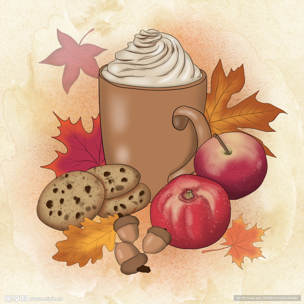 手绘丰收的季节设计插画素材+纹