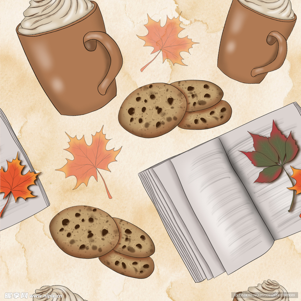 手绘丰收的季节设计插画素材+纹