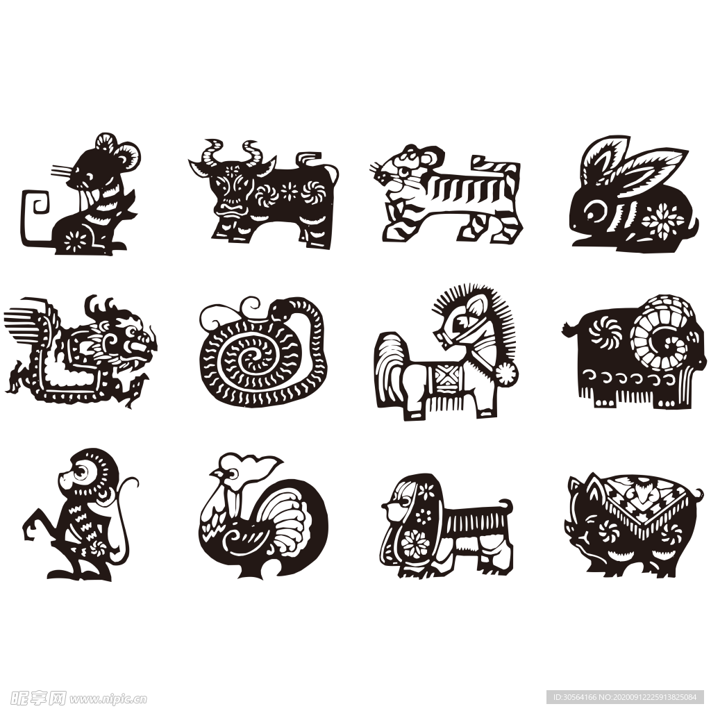 十二生肖剪影图标图形标志素材