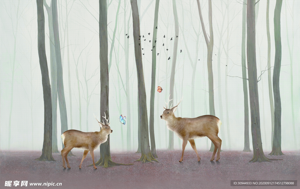 森林麋鹿背景墙