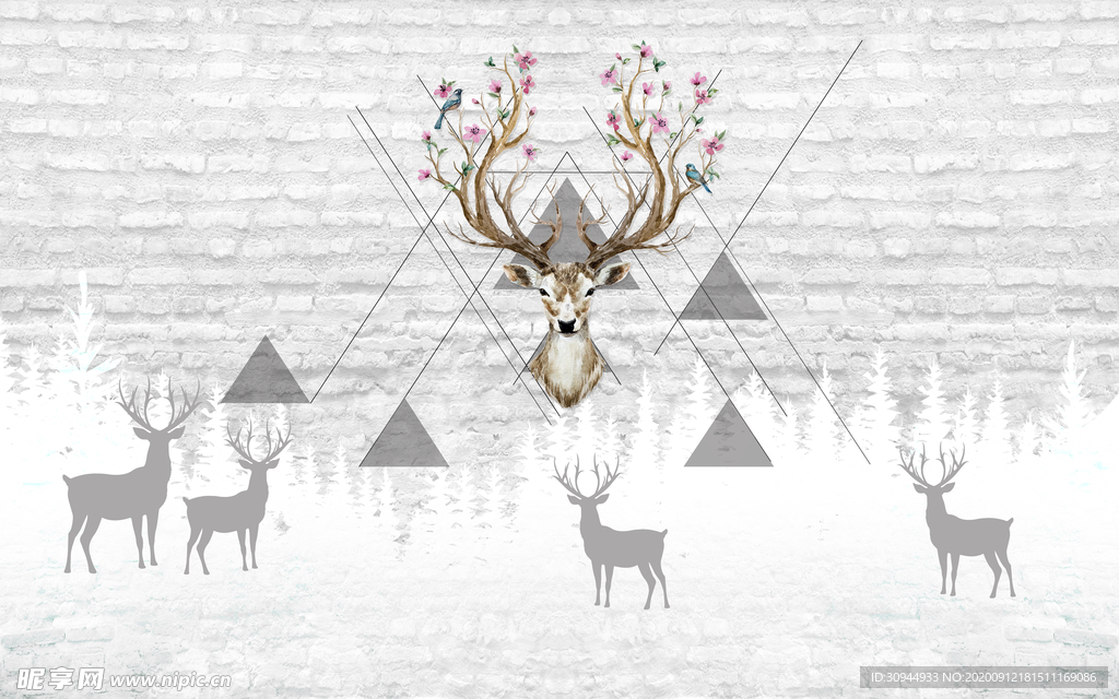 森林麋鹿背景墙