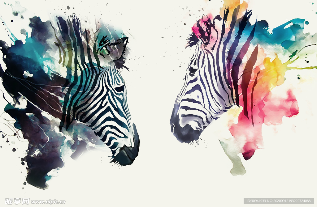 水彩鹿头背景墙