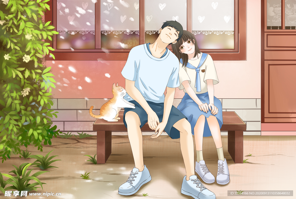 人物情侣卡通插画背景素材