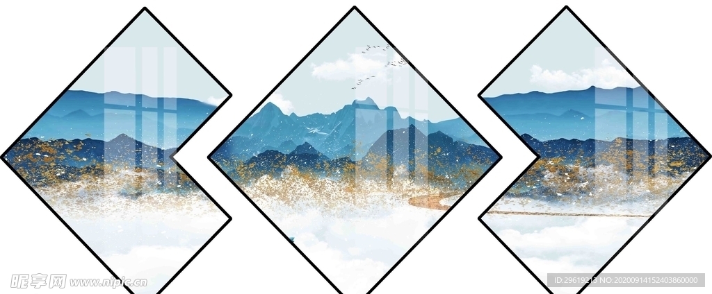 轻奢水墨山水装饰画图片