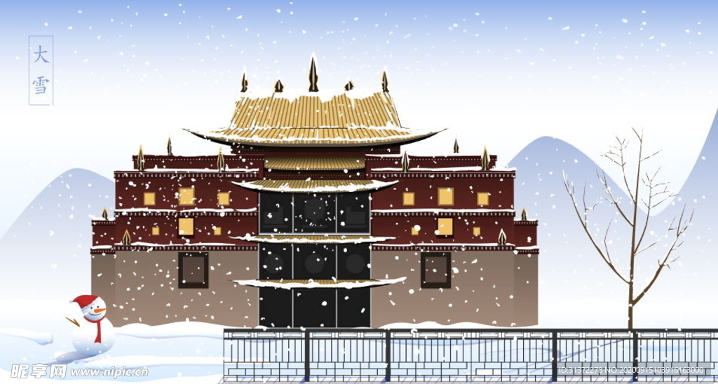 手绘古代建筑图片