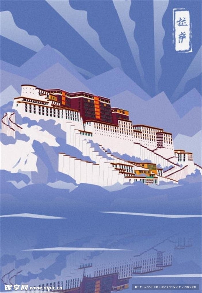 手绘古代建筑图片