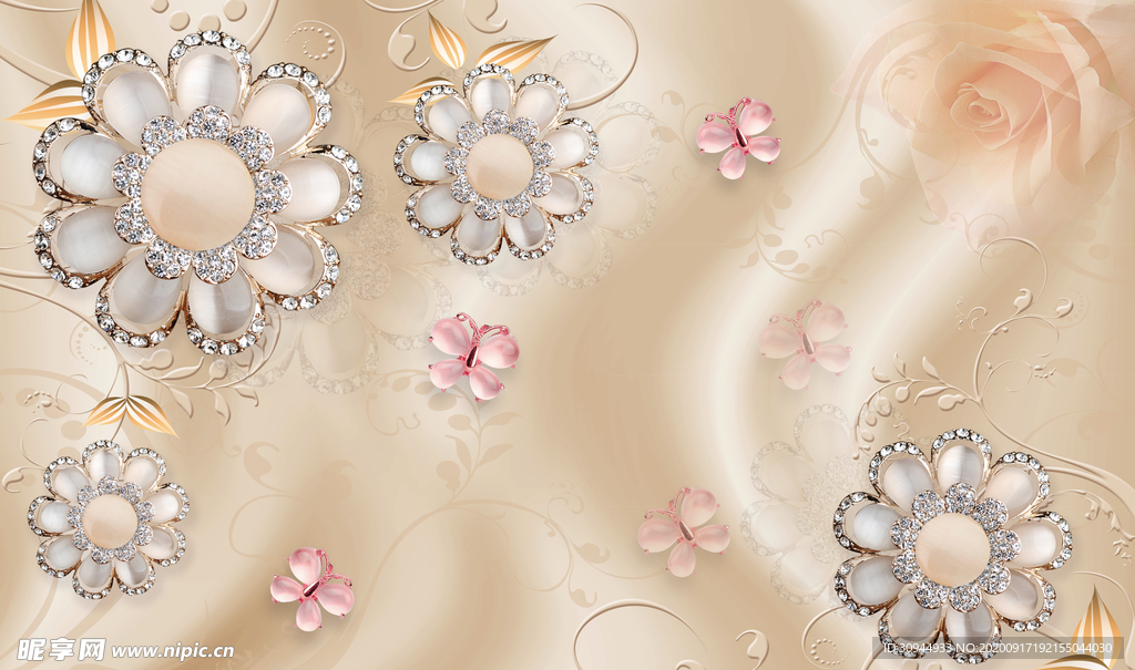 珍珠花卉背景墙