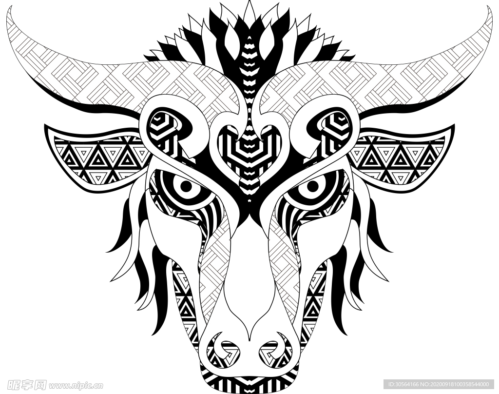 牛头线条复古装饰背景素材