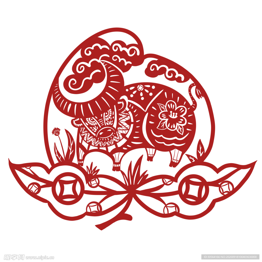 牛年剪纸复古装饰背景素材
