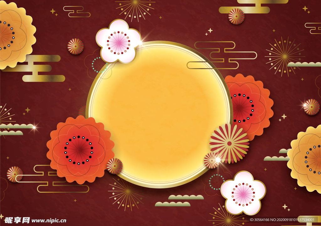 月满中秋复古传统背景素材