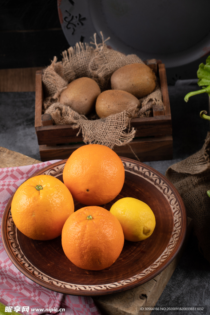 橙子猕猴桃新鲜水果背景素材