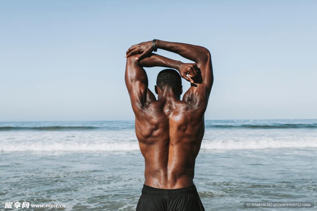 海边肌肉健身后背背景素材