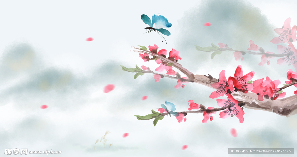 梅花花瓣插画卡通背景素材