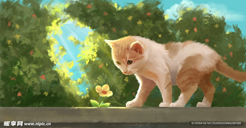 小猫可爱插画卡通背景素材