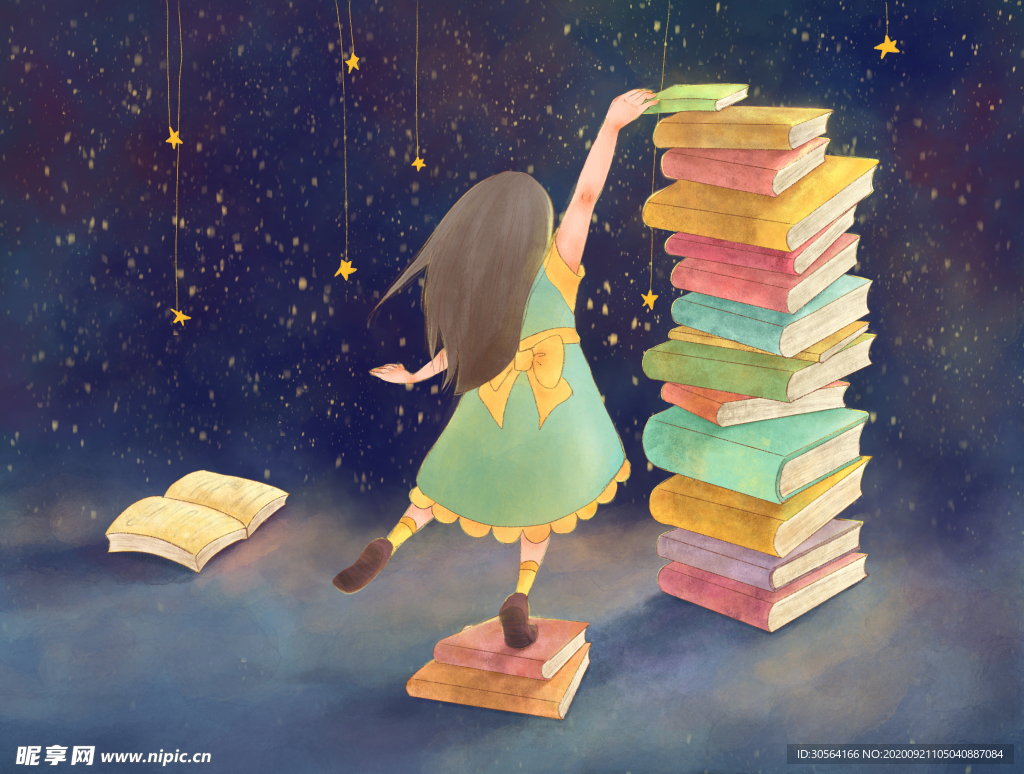 人物女孩阅读插画卡通背景素材