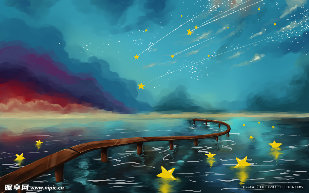 海洋星空插画卡通背景素材