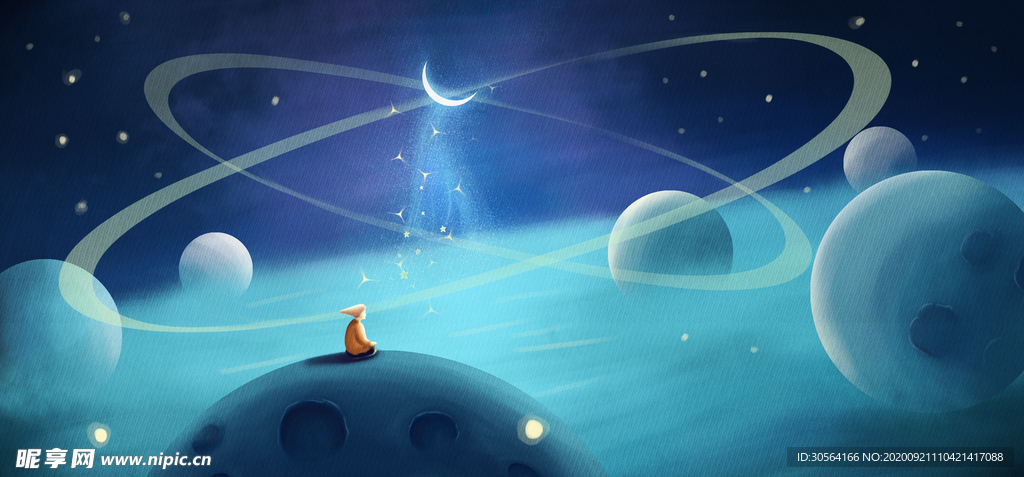 星球宇航员插画卡通背景素材