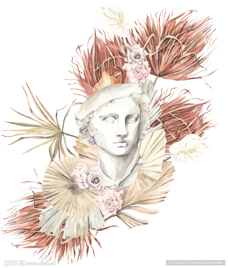 北欧小清新水彩植物图案