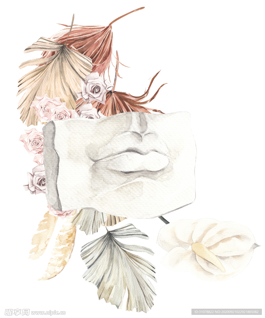 北欧小清新水彩植物图案